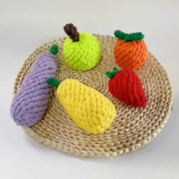 Dog Toy Storage: Cotton Rope Fruit Toy Set for Small Dogs