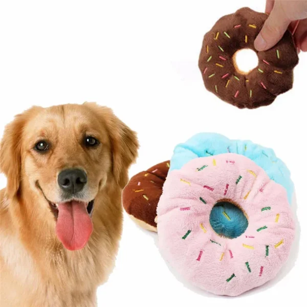 Dog Toy Storage: Soft Donuts Plush Squeaky Chew Toys - Image 3